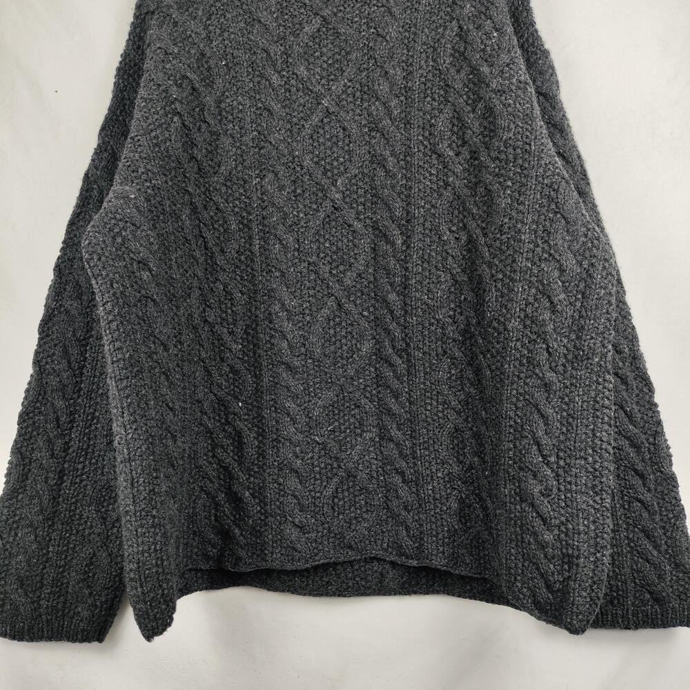J Crew Sweater Mens XL Gray 100% Wool Hand Knit Chunky Cable Knit Pullover - Picture 9 of 11